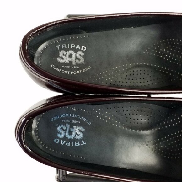 SAS Metro Bit Wine Red Patent Leather Tri Pad Footbed Loafers Womens Size 9 Slim - Picture 6 of 11